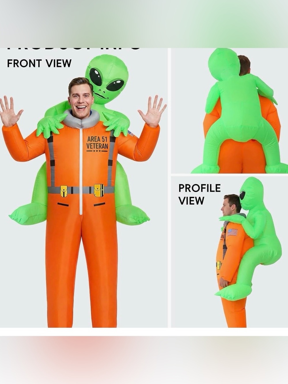 Inflatable Alien Abduction Costume - Green Alien with Orange Jumpsuit